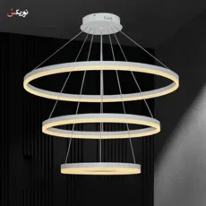 لوستر آویز سقفی مدرن نئونی پلکسی سه حلقه سه حالته 120 وات نور رو به پایین